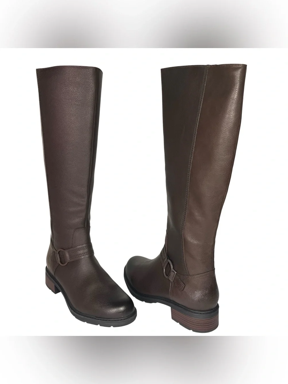 Clarks Hearth Rae Harness Buckled Strap Knee-High Leather Riding Boots